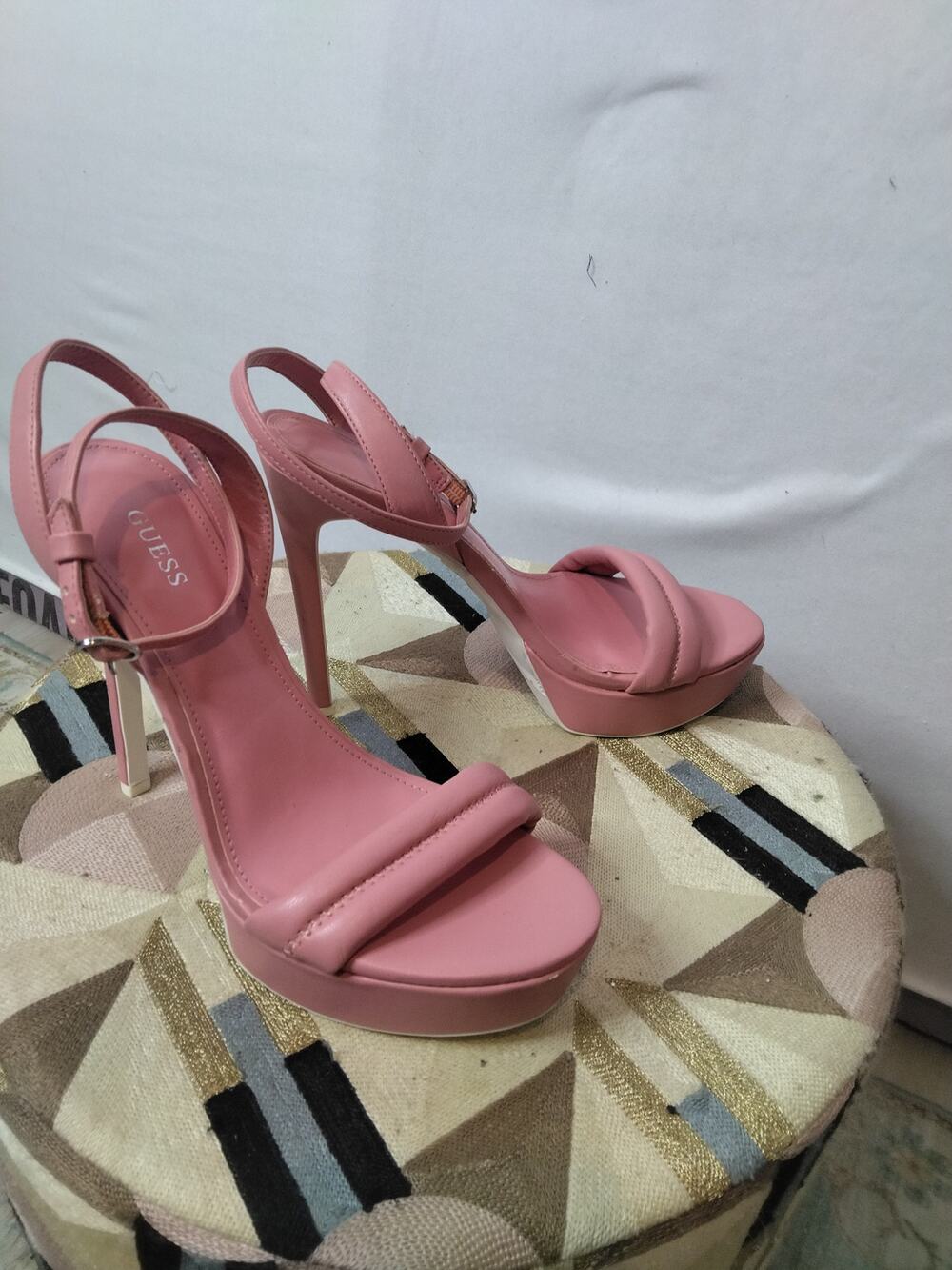 Guess Clives Ankle Strap Baby Pink Stiletto Platform Sandals Sz 8 Coquette